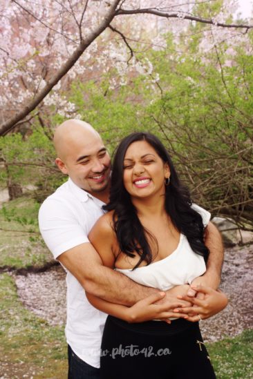 Engagement session at Kariya Park in Mississauga. Blooming cherry trees, japanese cherries mississaua, engagement photographer mississauga, wedding photogrpahy locations mississauga, engagement photo shoot location mississauga, brampton wedding photographer